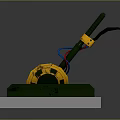Industrial Equipment With Yellow Rotating Component Green Base Black Handle And Warning Stripes