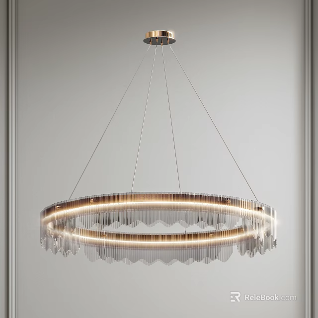 Elegant Modern Circular Crystal Chandelier Featuring Illuminated Rings And Dangling Crystals 3d model 