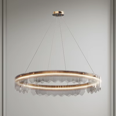 Elegant Modern Circular Crystal Chandelier Featuring Illuminated Rings And Dangling Crystals 3d model