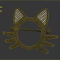 Sculpture Carving of Cat Ear Shaped Brooch with Hollow Ears Circular Body and Metal Material