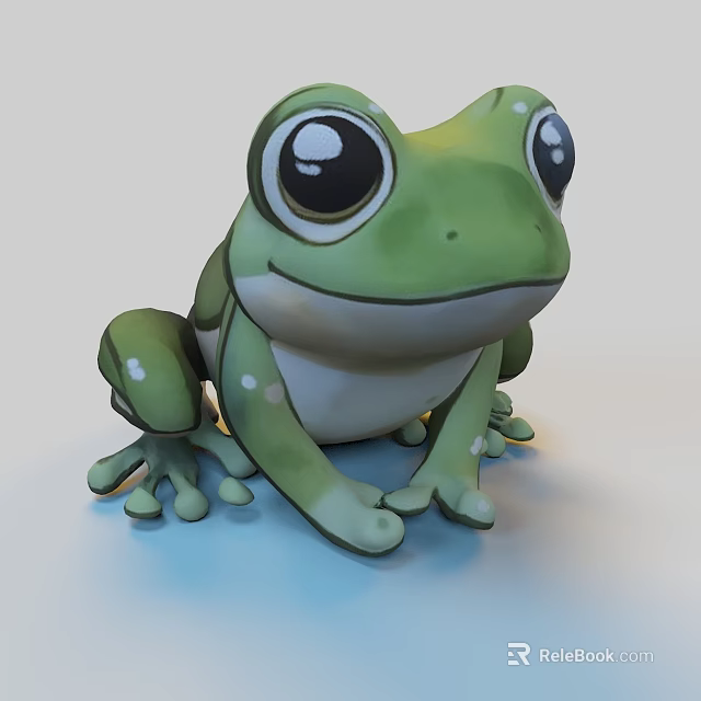 Green Frog Sculpture with Large Eyes and White Spots in Sitting Posture 3d model 