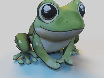 Green Frog Sculpture with Large Eyes and White Spots in Sitting Posture 3d model