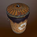 Rusted Public Trash Can With Ribbed Design And Lid For Urban Facilities