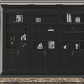 Elegant Black Bookcase Interior Design With Books Sculptures And Decorations 3d model