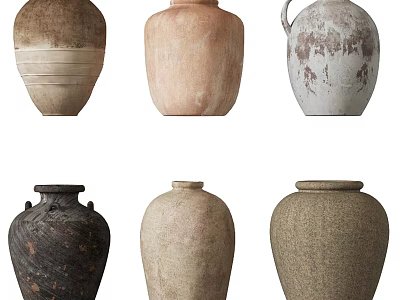 Diverse Ceramic Vessels Collection with Textured Surfaces and Earthy Tones for Home Decor 3d model