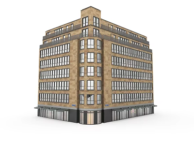 Classic Multi Storey Brick Building With Regular Windows And Ground Floor Entrance 3d model