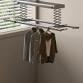 Wall Mounted Clothes Rack With Hanging Clothes Near Window Blinds