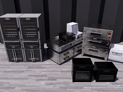 Stainless Steel Commercial Kitchen Appliances with Ovens Refrigerators and Stoves for Professional Use 3d model