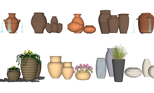 Modern clay pot clay pot landscape sketch 3d model