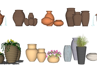 Modern clay pot clay pot landscape sketch 3d model