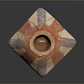 Ancient Ceramic Vessel With Red White Purple Stripes Square Base And Round Opening 3d model