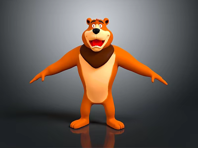 Cartoon Bear 3D Game Character With Orange Fur Light Colored Chest And Outstretched Arms 3d model