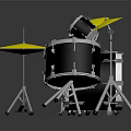 Musical Instrument Drum Set With Yellow Cymbals Black Drums And White Drumheads