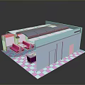 Modern Room Interior With Pink And Blue Checkered Floor Sofa And Coffee Table