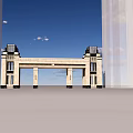 Elegant Beige Entrance Gate With Symmetric Columns And Blue Sky Backdrop
