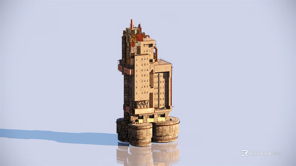 Unique Multi Story Brick Stone Architectural Tower With Decorative Top And Circular Base 3d model 