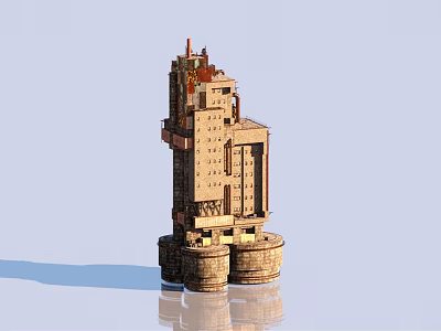Unique Multi Story Brick Stone Architectural Tower With Decorative Top And Circular Base 3d model