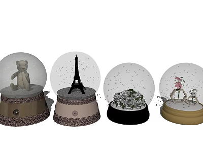 Creative Glass Globe Decorative Ornament Set With Teddy Bear Eiffel Tower Flowers And Dancing Figure 3d model