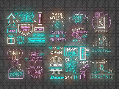 Vibrant Neon Decorative Lights for Party Bar with Love Open Happy Letter Designs 3d model