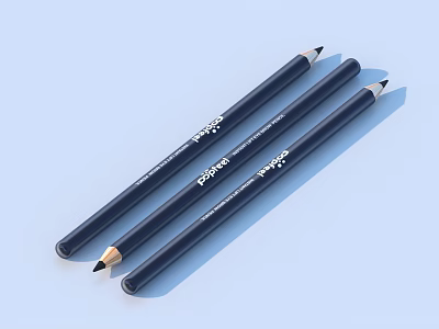 Three Dark Blue Makeup Pencils with White Labels and Black Tips for Daily Use 3d model