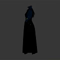 Vintage Blue High Collar Blouse With Yellow Buttons Ruffled Cuffs And Black Long Skirt