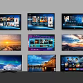 Multiple Smart TVs Displaying Scenic Views Streaming Shows And Entertainment Content 3d model