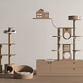 Modern Cat Shelving Unit With Multiple Levels Scratching Pole And Cozy Bed 3d model