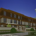 Modern Multilevel Townhouse With Illuminated Windows Landscaped Gardens Pathway And Warm Ambiance