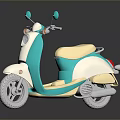 Stylish Teal and Cream Scooter with Beige Seat on Black Smooth Surface and Reflection