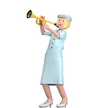 Woman Playing Trumpet In Light Blue Uniform Dress With Hat And Blonde Hair