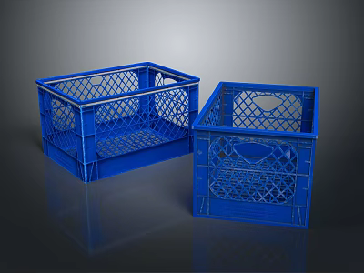 Blue Plastic Storage Baskets With Mesh Design For Versatile Use 3d model