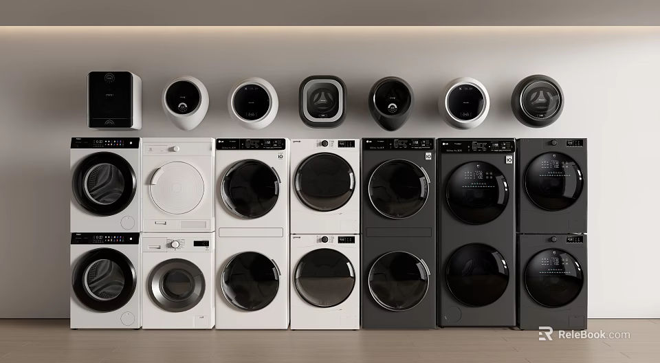 Various White And Black Washing Machines With Modern Design And Multiple Models 3d model