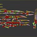 Various Futuristic Weapons With Metallic Structure And Orange Accents