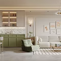 Modern Beige Living Room Interior With Perforated Wall Panel Bench And Green Cabinet