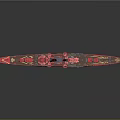 Red Scale Warship Model With Detailed Decorative Patterns And Metallic Accents