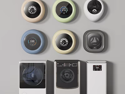 Modern Stylish Washing Machines With Round Colorful Control Panels And Displays 3d model