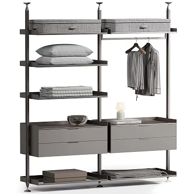 Modern Minimalist Wardrobe With Hanging Rod Shelves Drawers Folded Linens Pillow And Candle 3d model
