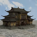 Ancient Chinese Architecture With Multi Layered Structure Dark Roof And Stone Steps 3d model