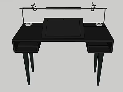 Black Desk With Tablet Top Side Drawers And Overhead Bar Clamps 3d model