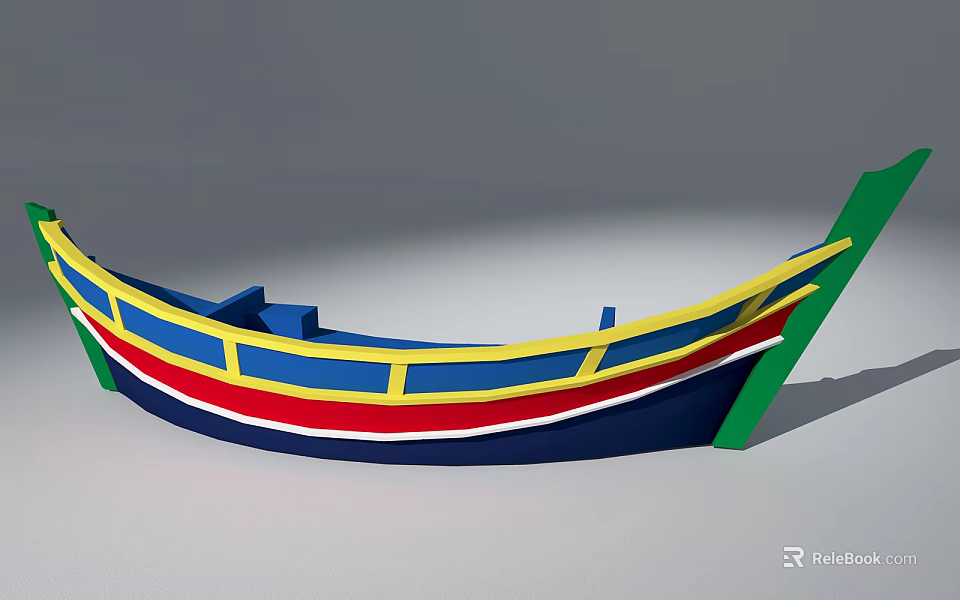 Colorful Traditional Boat Model With Blue Red Yellow Green Hull Design 3d model 