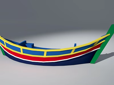 Colorful Traditional Boat Model With Blue Red Yellow Green Hull Design 3d model