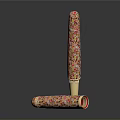 Colorful Spotted Pens with Red Yellow Patterns and Golden Tip Decorative Writing Stationery