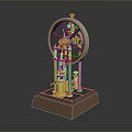 Vintage Mechanical Steam Engine Model With Golden Parts Black Wheel And Red Details