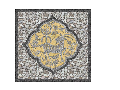 Mosaic Garden Ornament with Yellow Deer Pattern and Gray Stone Background Design 3d model