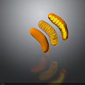 Three Vibrant Orange Curved Tubular Structures With Internal Ribbed Design Arranged In Flowing Form