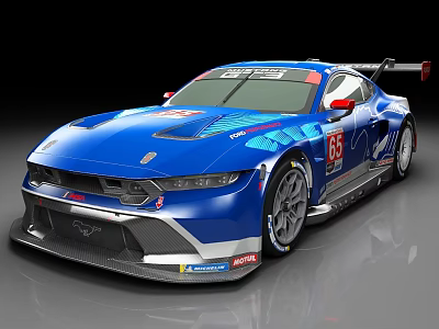 Blue Racing Car With Number 65 Sticker Aerodynamic Body And Rear Wing 3d model