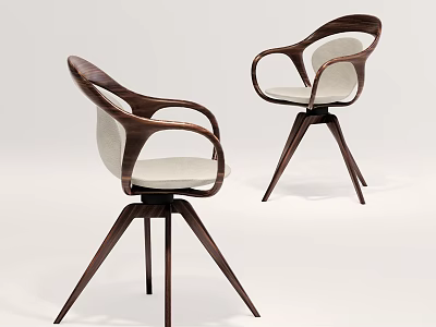 Modern Leisure Chair with Curved Wooden Armrests Light Upholstery and Three Legged Base 3d model