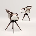 Modern Leisure Chair with Curved Wooden Armrests Light Upholstery and Three Legged Base