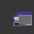 Cartoon Room Scene with Blue Walls Skylight Posters String Lights and Planets