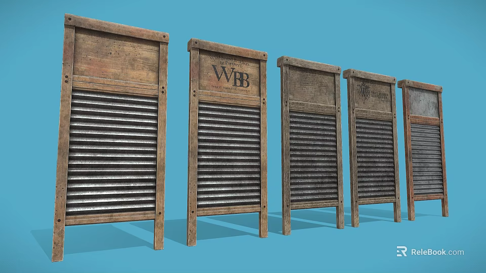 Vintage Wooden Shutters With Metal Slats And WBB Logo On Blue Background Design 3d model 